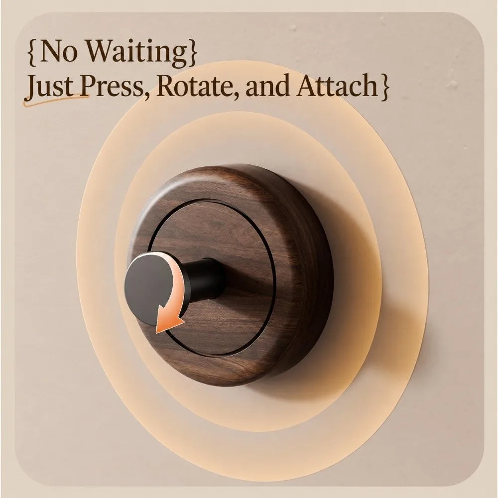 Walnut Wood Suction Cup Hook – No-Drill Removable Towel Hook