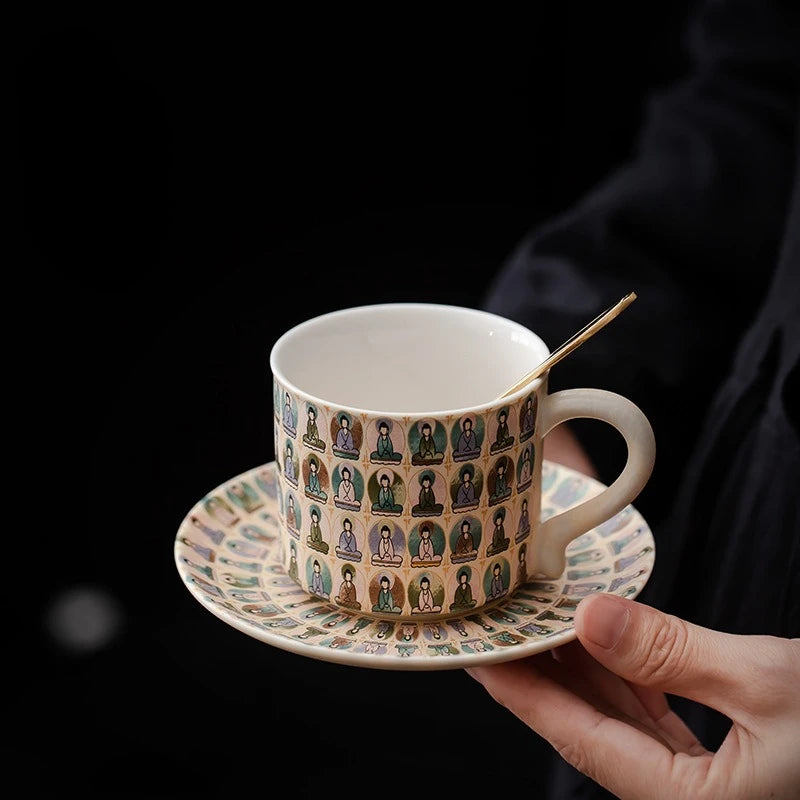 Dunhuang Thousand Buddha Ceramic Mug | Chinese Art Gift Cup Ceramic Art Mug Nixie 101-200ml 1set