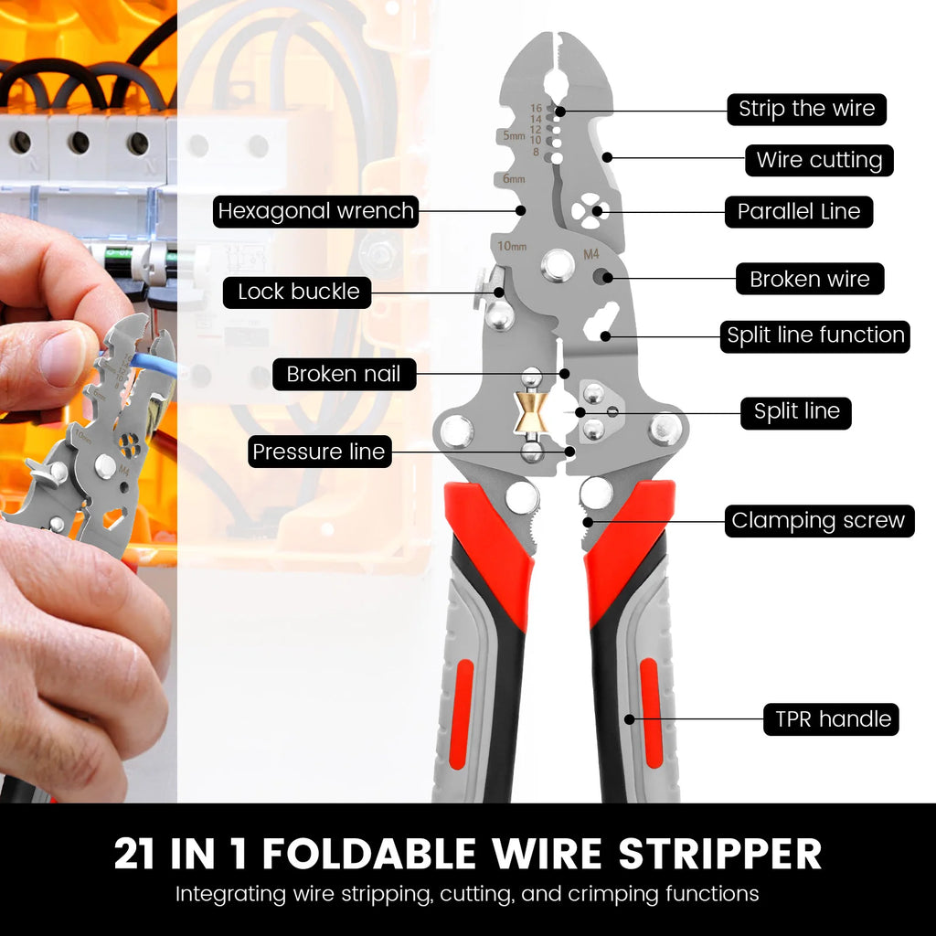 21-in-1 Wire Stripper Pliers | Chrome Vanadium Steel Crimper Wire Stripper Pliers Nixie