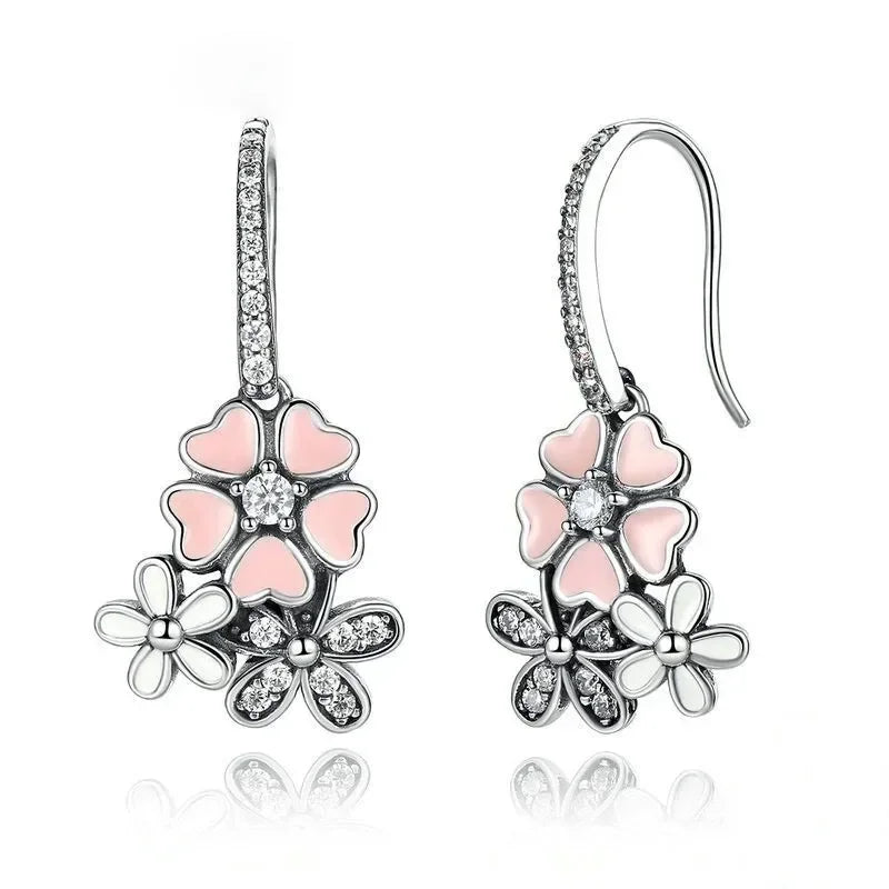 Daisy Drop Earrings – Pink Peach Crystal Dangle Zinc Alloy Dangle Earrings Nixie