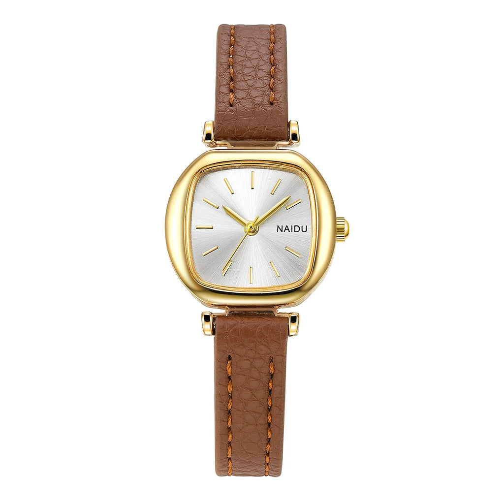 Naidu College Style Casual Quartz Watch – Leather Band Quartz Wristwatch Nixie Coffee