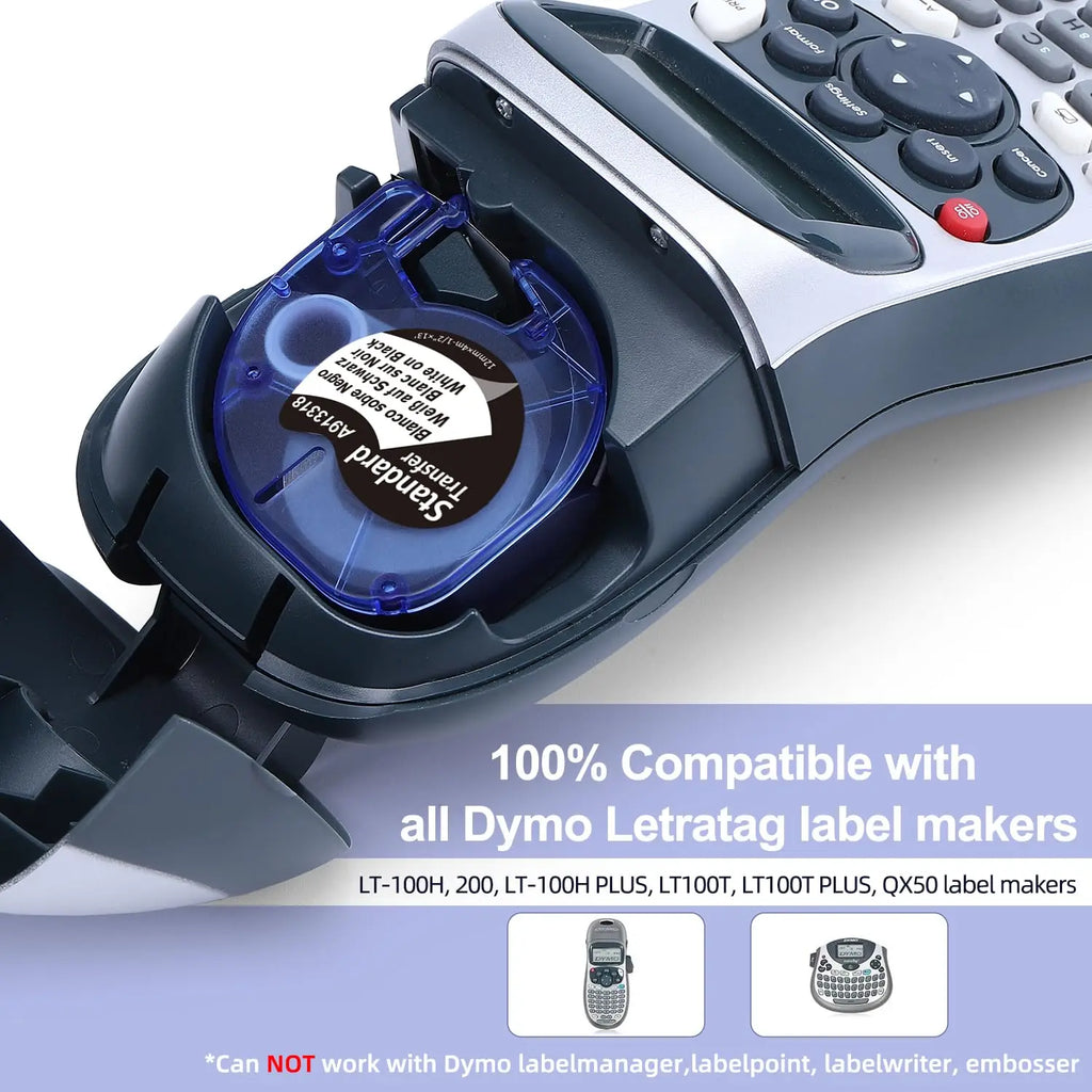 Labelife White on Black DYMO LetraTag Tape 12mm×4m 5-Pack Label Tape Refill Nixie