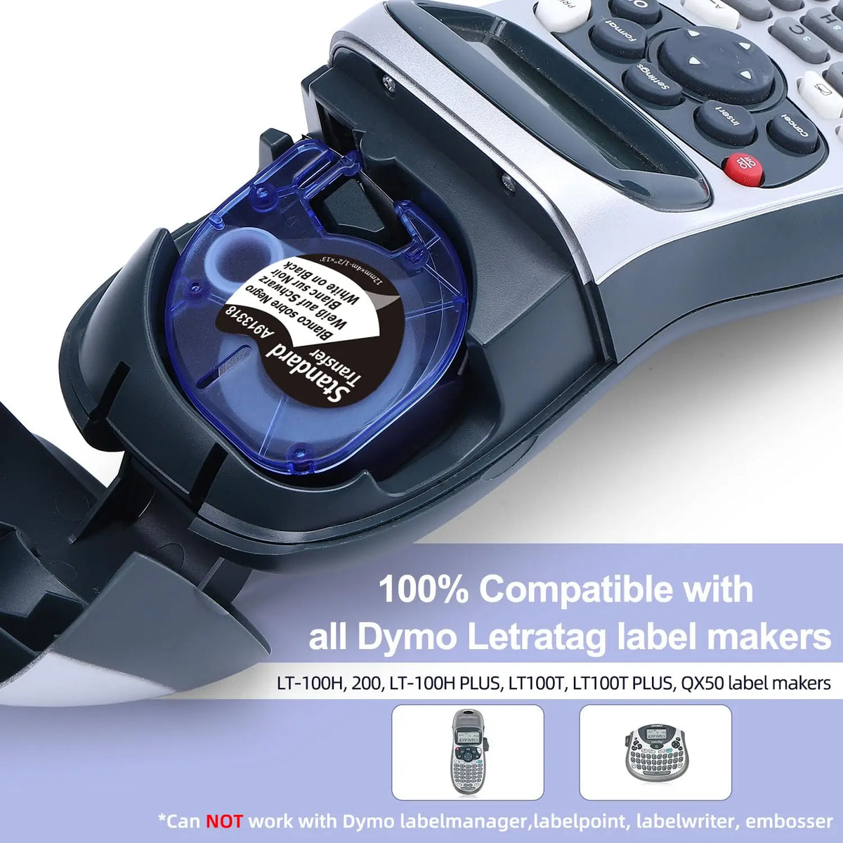 Labelife White on Black DYMO LetraTag Tape 12mm×4m 5-Pack Label Tape Refill Nixie