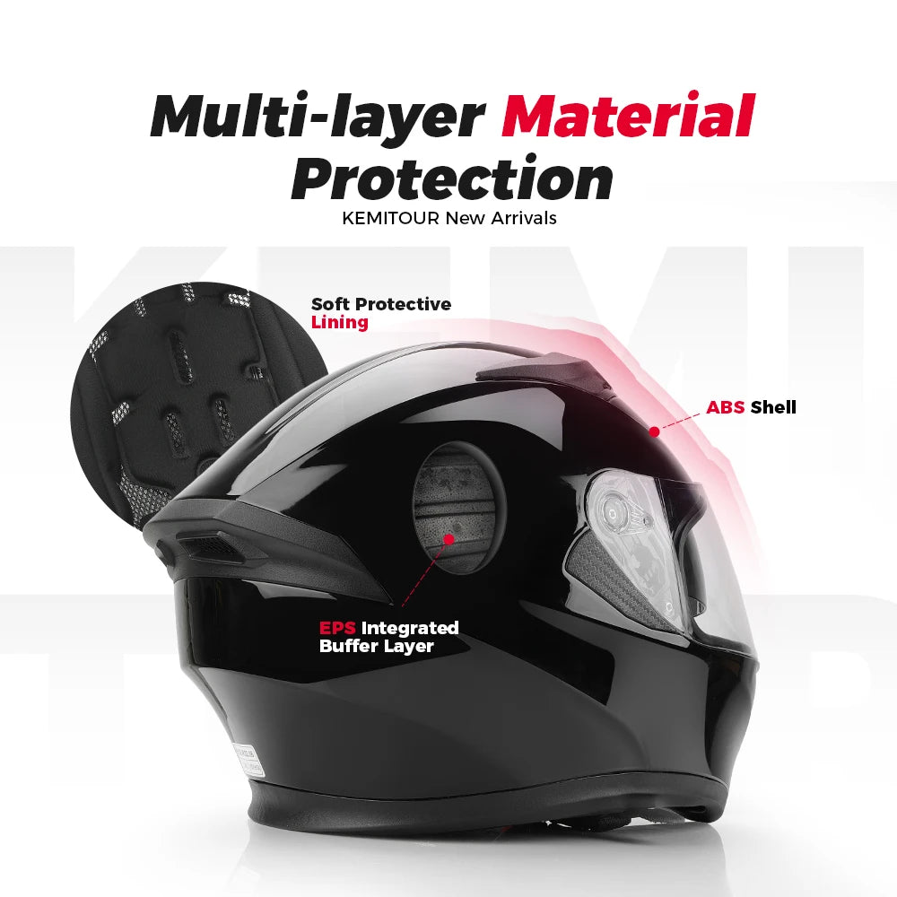 KEMITOUR Full Face Motorcycle Helmet ECE Certified – Black Full Face Helmet Nixie