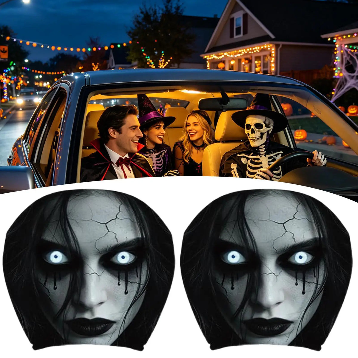 2pcs Halloween Ghost Car Headrest Covers – Spooky Seat Protectors Car Headrest Cover Nixie