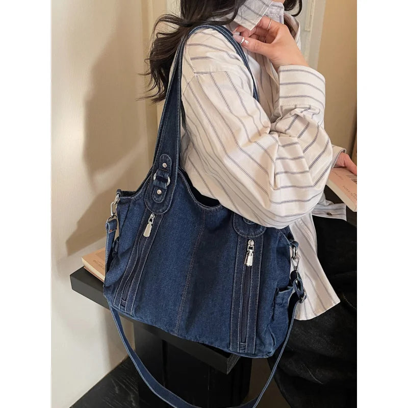 Nixie Women's Denim Tote Bag – Large Capacity Shoulder Bag Denim Tote Bag Nixie