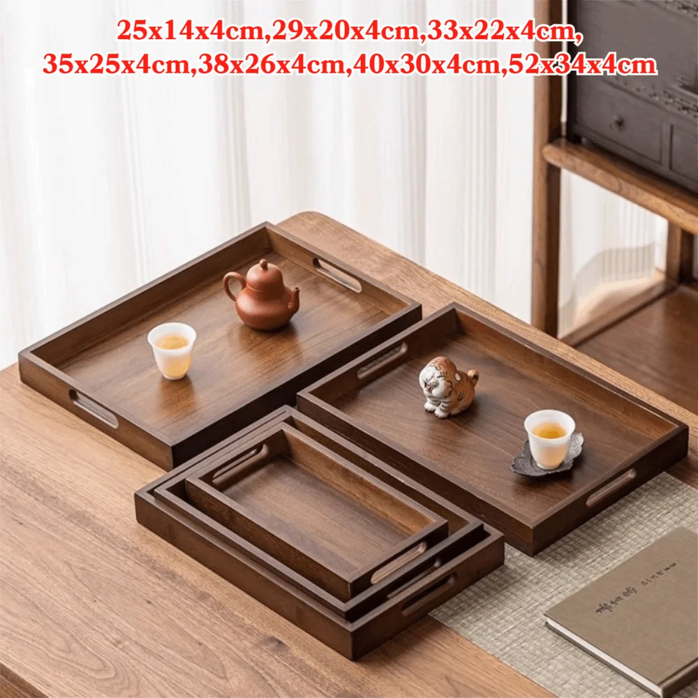 Rectangular Bamboo Serving Tray with Handles – Walnut Color