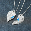 Silver Love Heart Puzzle Bird Opal Pendant Necklace | Wedding Pendant Necklace Nixie Light Yellow Gold Color