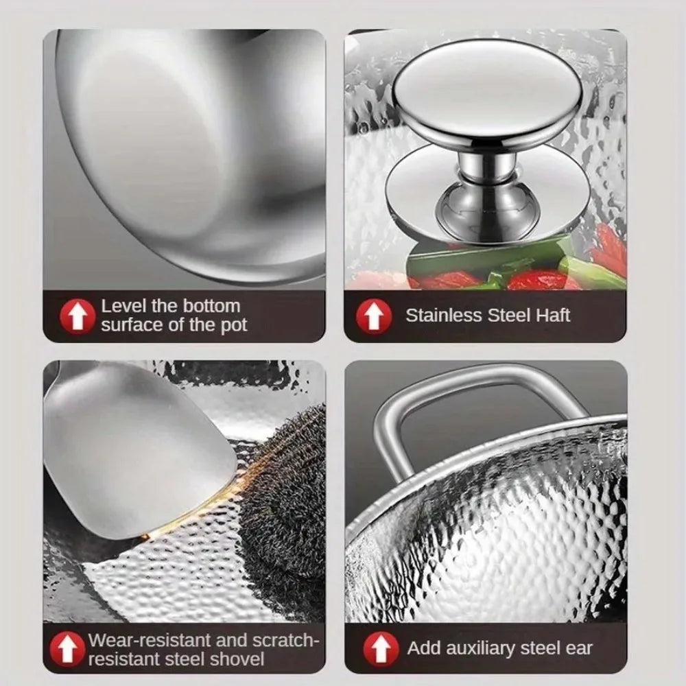 FEB.WIND Stainless Steel Uncoated Frying Pan Wok Skillet Stainless Steel Skillet Nixie