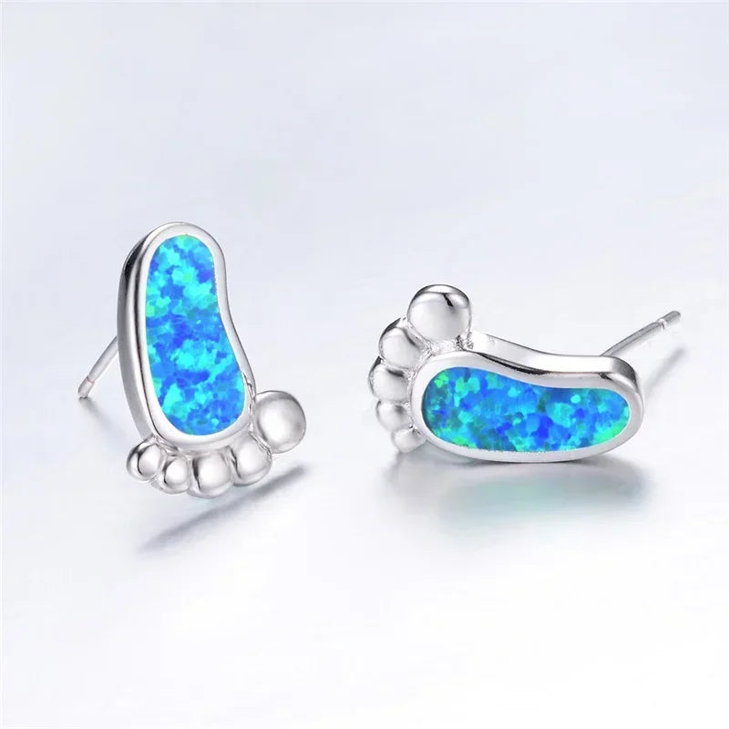 Blue Simulated Opal Glass Vintage Stud Earrings – Hypoallergenic Stud Earrings Nixie