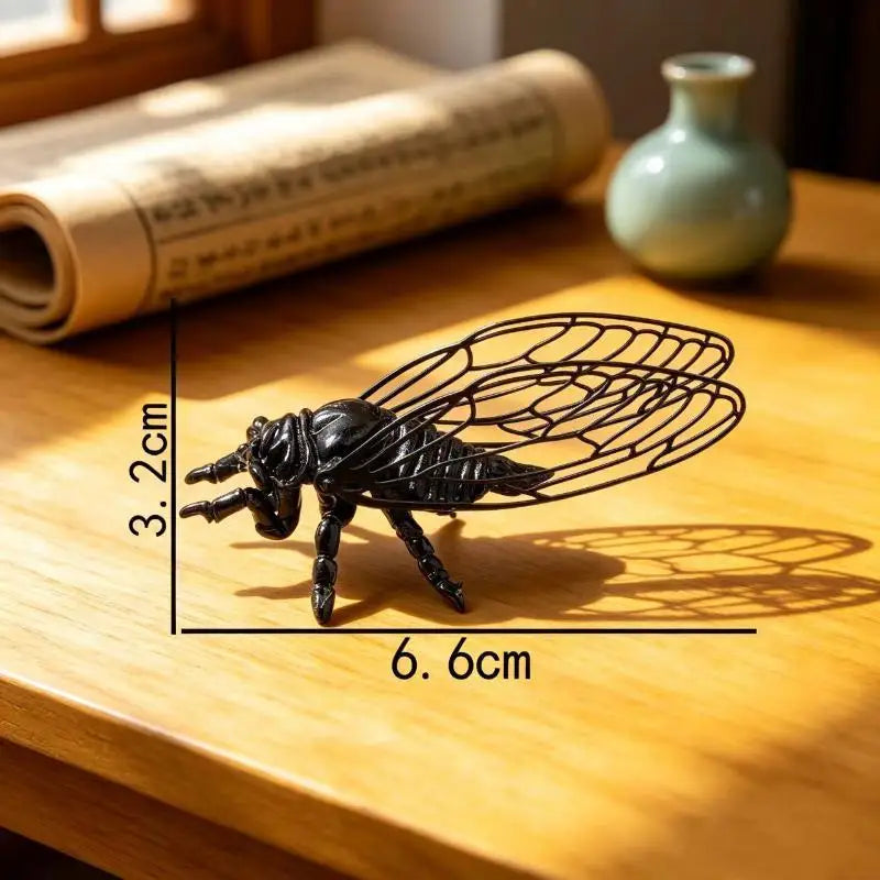 Retro Hollowed-Out Cicada Brass Figurine Insect Sculpture Ornament Decorative Figurine Nixie Black