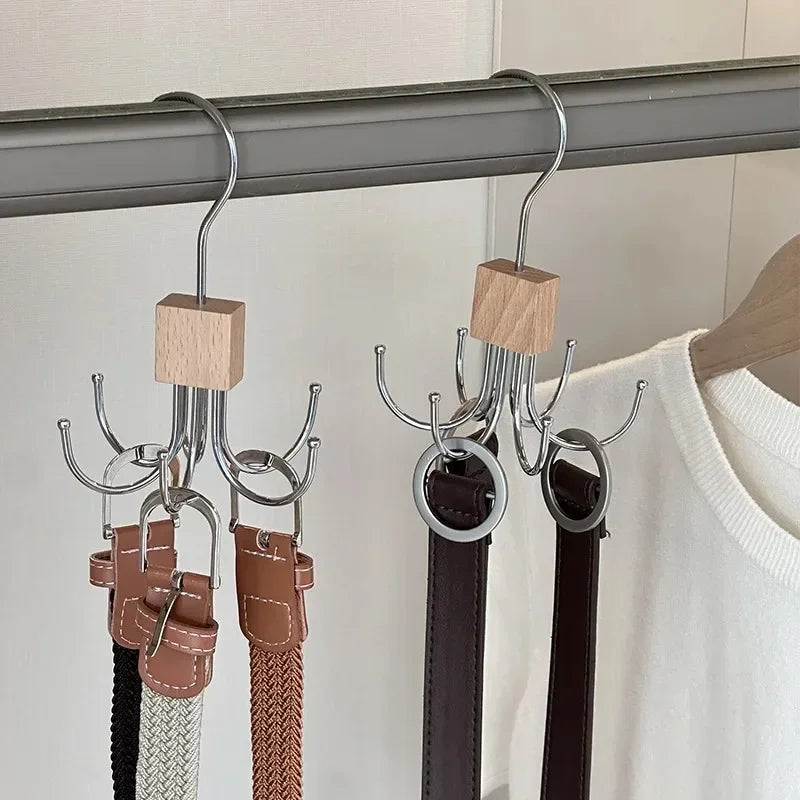 360° Rotating Hook Rack Organizer for Scarves, Belts & Ties