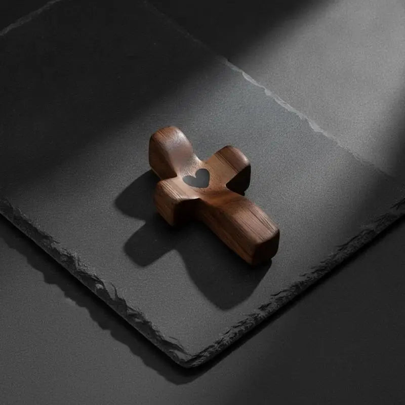 Heart-Shaped Walnut Wood Thumb Cross | Prayer & Gift Ornament Wood Prayer Cross Nixie