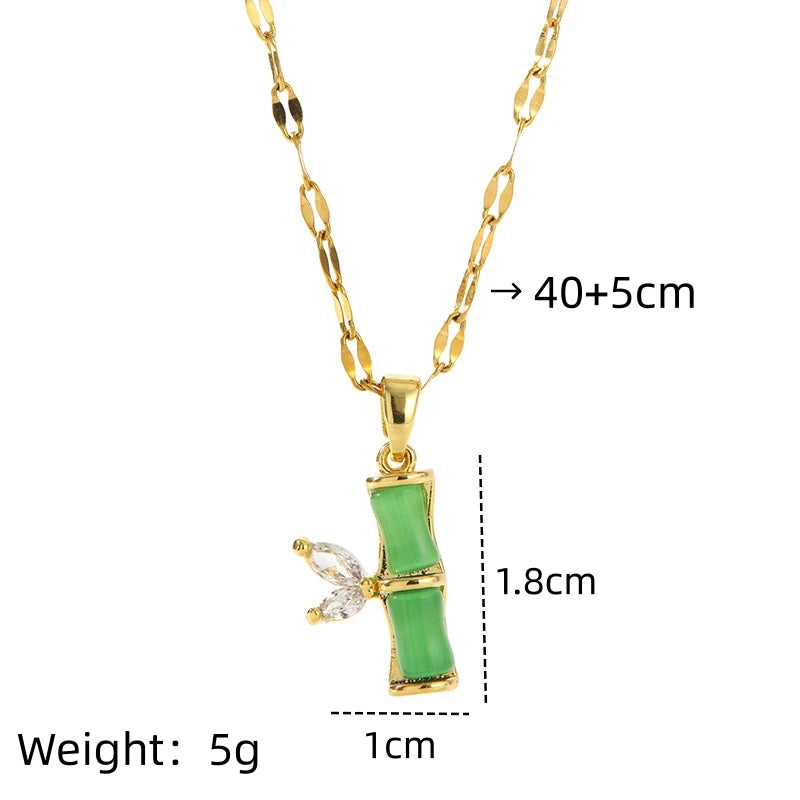 Bamboo Zirconia Gold Stainless Steel Necklace for Women Chain Necklace Nixie
