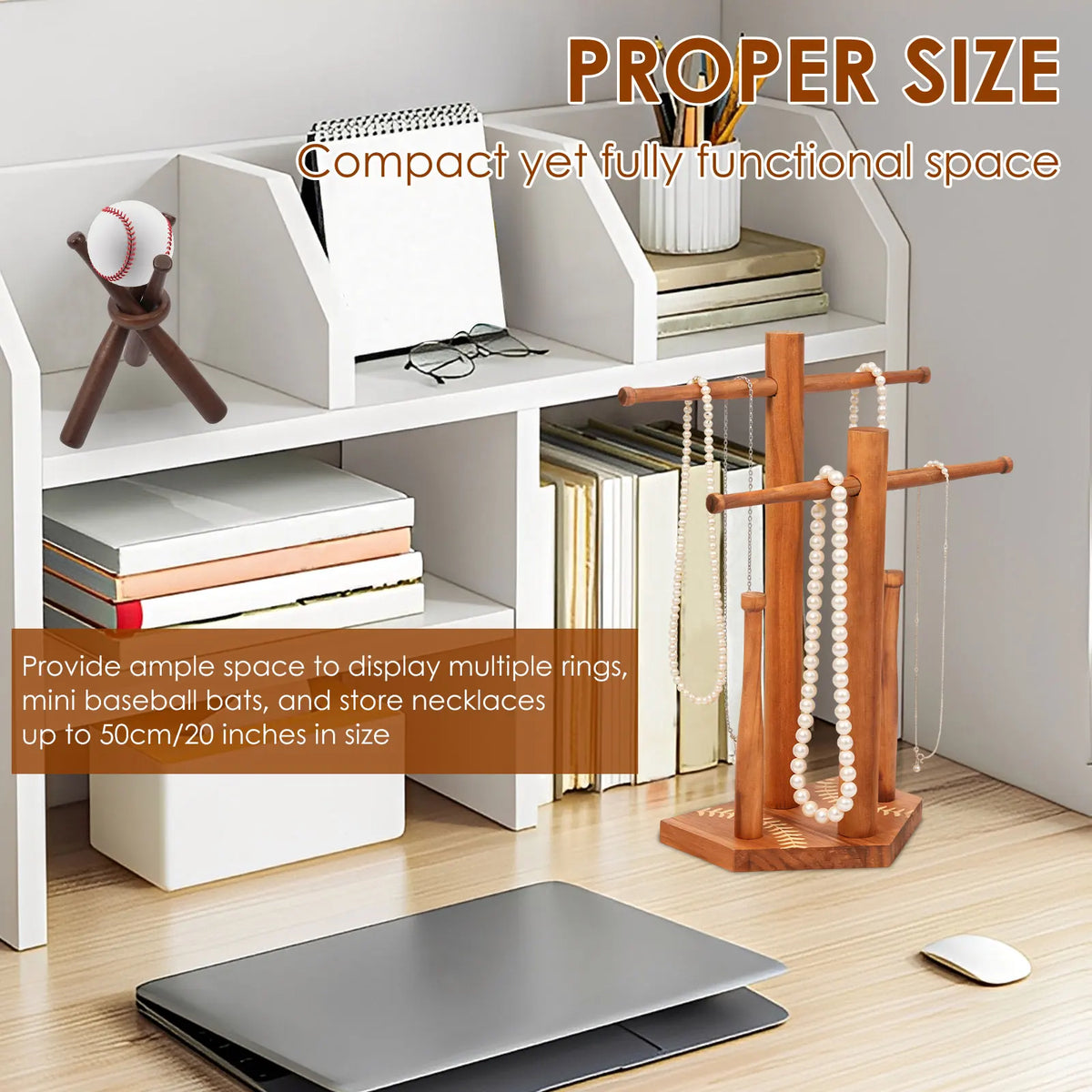 Wood Baseball Ring & Necklace Display Stand with Baseball Stand Ring Display Stand Nixie