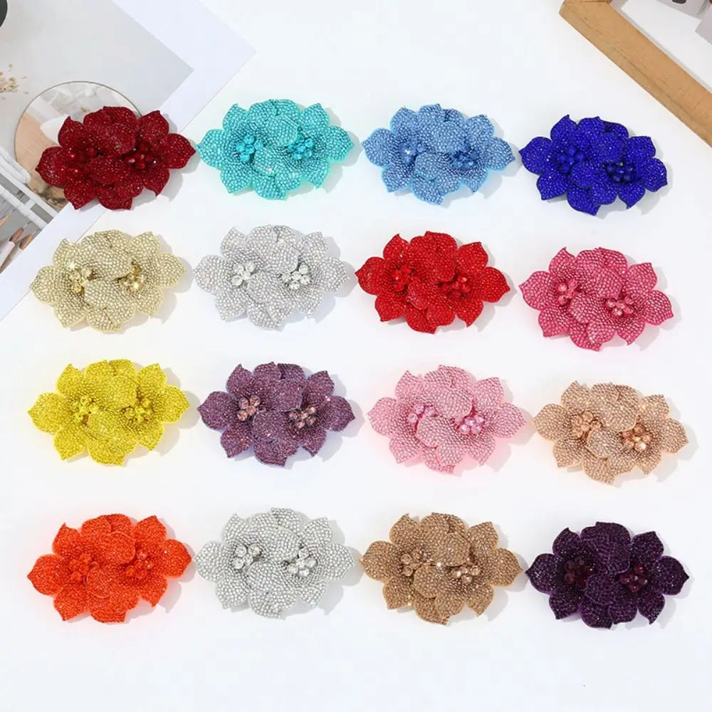 3D Camellia Rhinestone Flower Patch – Sparkling Brooch Appliqué