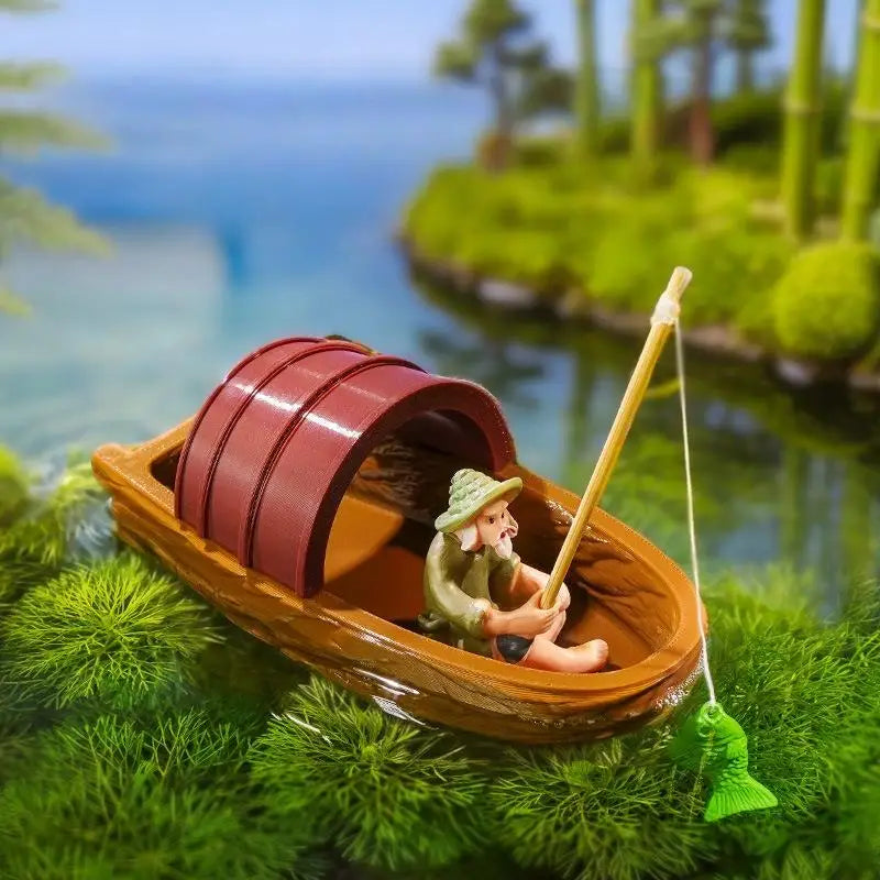 Floating Fisherman Boat Model Set – Aquarium & Pond Decor Aquarium Decoration Nixie