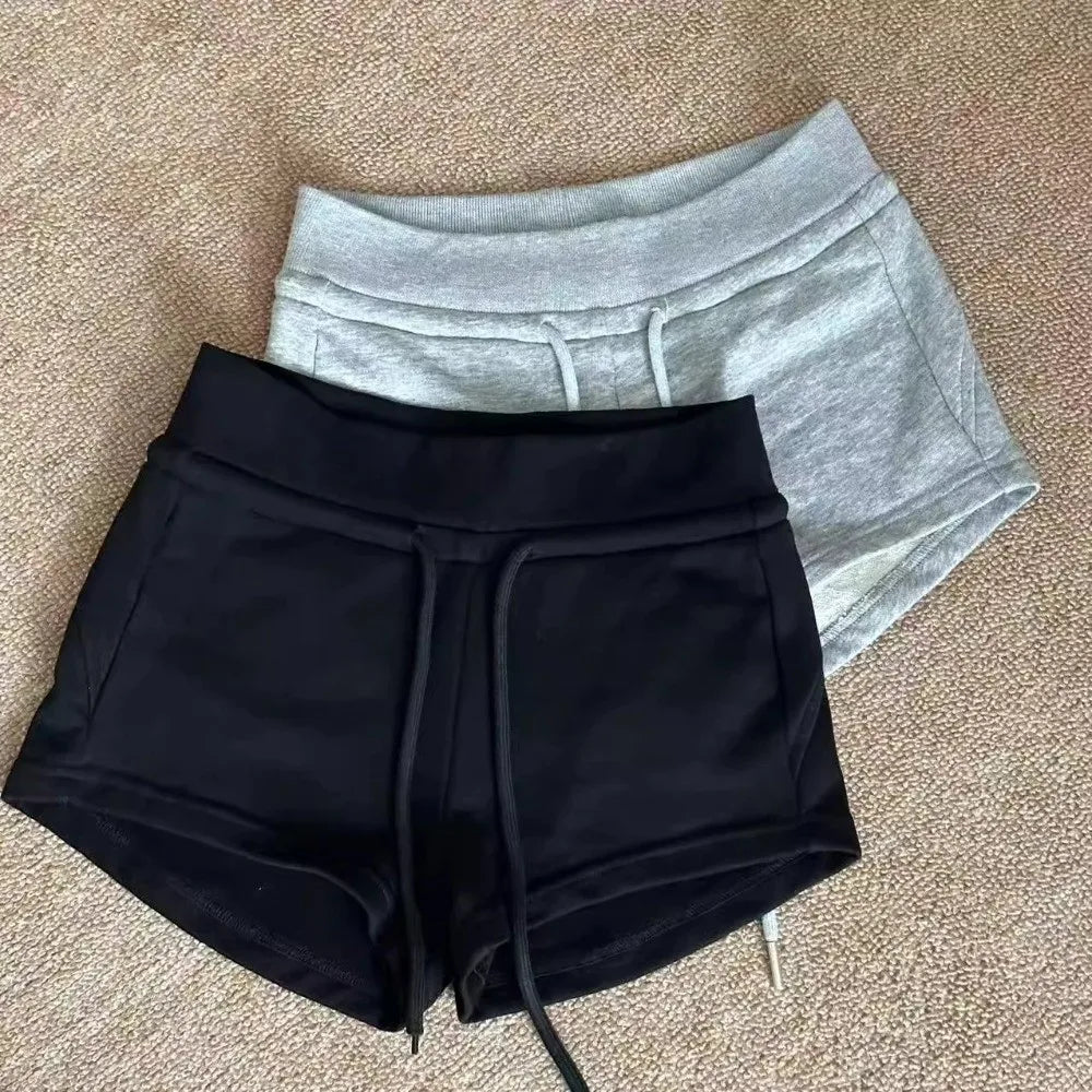Women's Breathable Drawstring Sports Shorts – Black & Grey Women's Sports Shorts Nixie