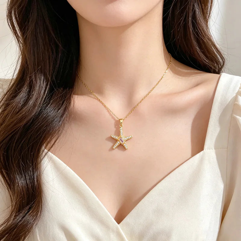 Sea Star Pendant Necklace – Gold Stainless Steel Choker Pendant Necklace Nixie