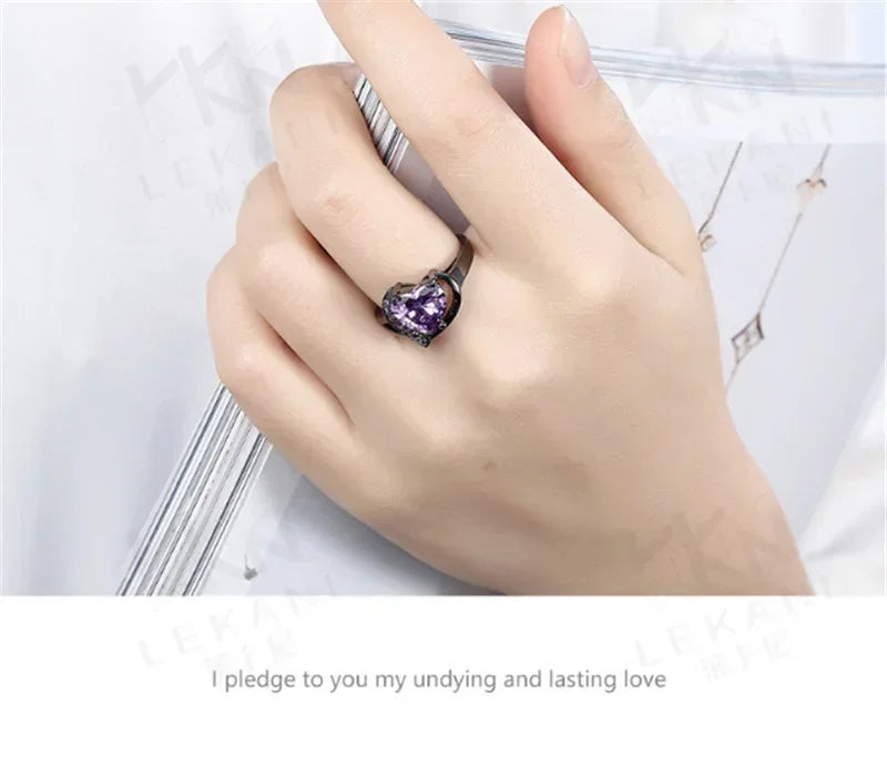 Black Gold Heart Purple Zircon Fashion Ring | Sizes 6–10 Fashion Ring Nixie