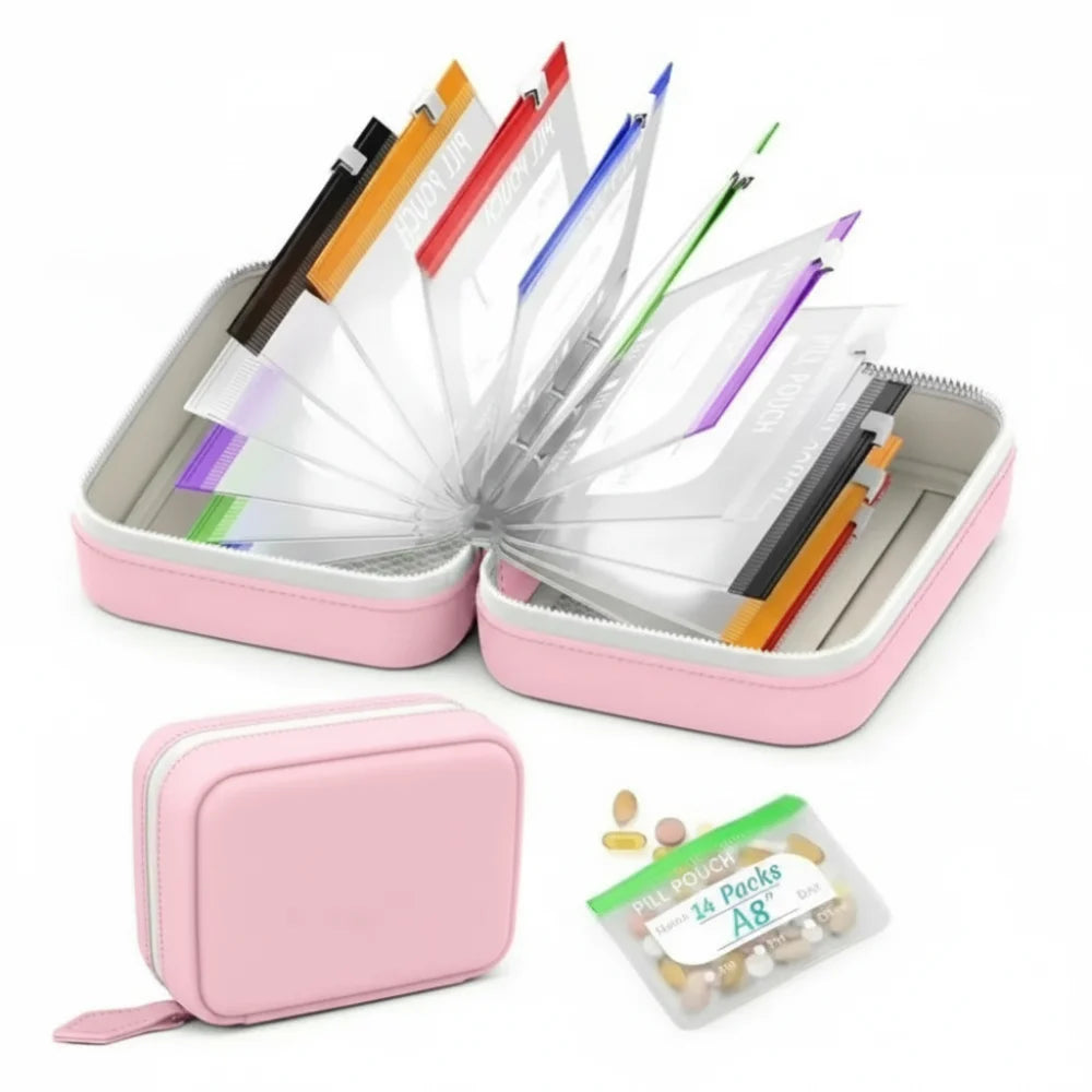 BPA-Free Weekly Pill Organizer 7/14 PCS Waterproof Pouches Pill Organizer Set Nixie Pink-14PCS