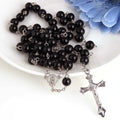 Handmade Vintage Pearl Rosary Necklace with Cross Pendant Beaded Pendant Necklace Nixie SKU1