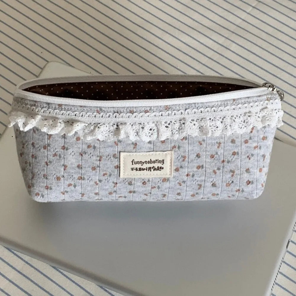 Floral Lace Pencil Case – Large Capacity Student Pouch Pencil Case Pouch Nixie Grey Floral