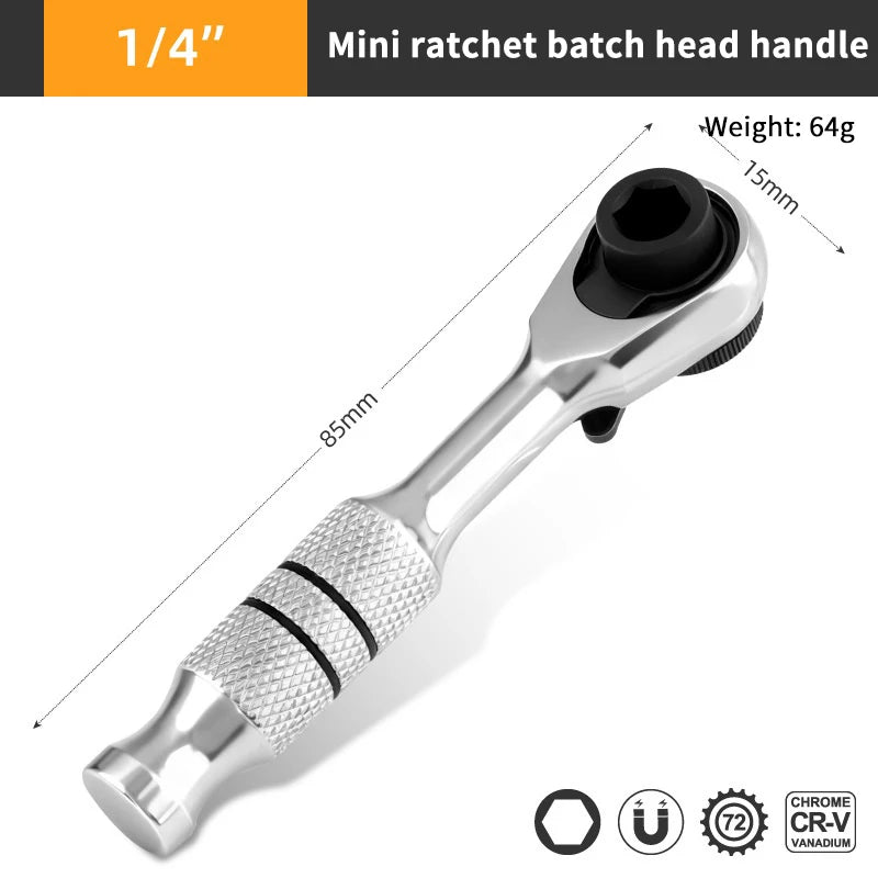 2-in-1 Double-End 1/4" Ratchet Wrench & Socket Screwdriver