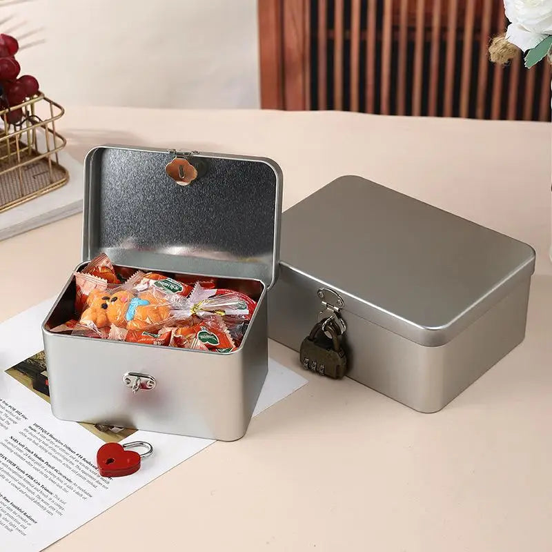 Silver Lockable Tinplate Storage Box – Jewelry & Desk Organizer Lockable Storage Box Nixie