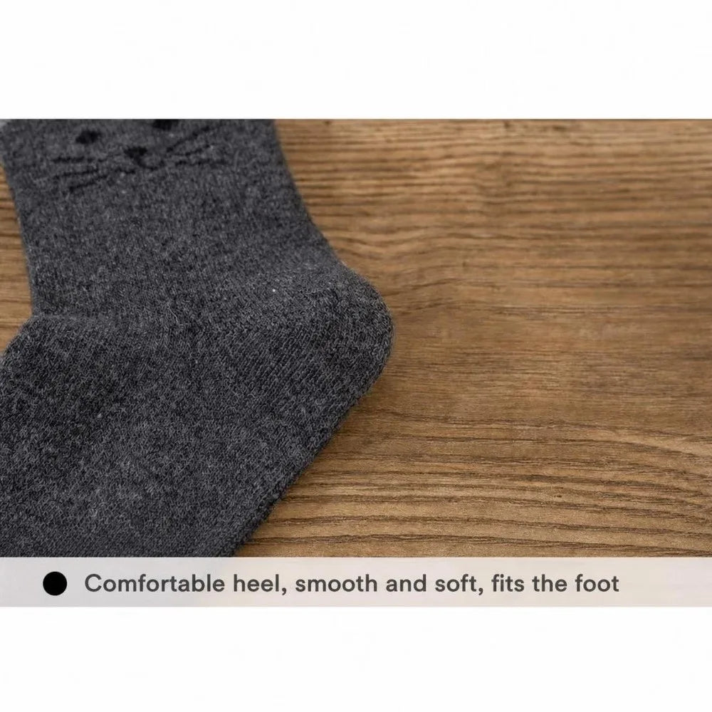 5 Pairs Women's Cotton Cartoon Cat Crew Socks | Mid-Calf Women's Crew Socks Nixie