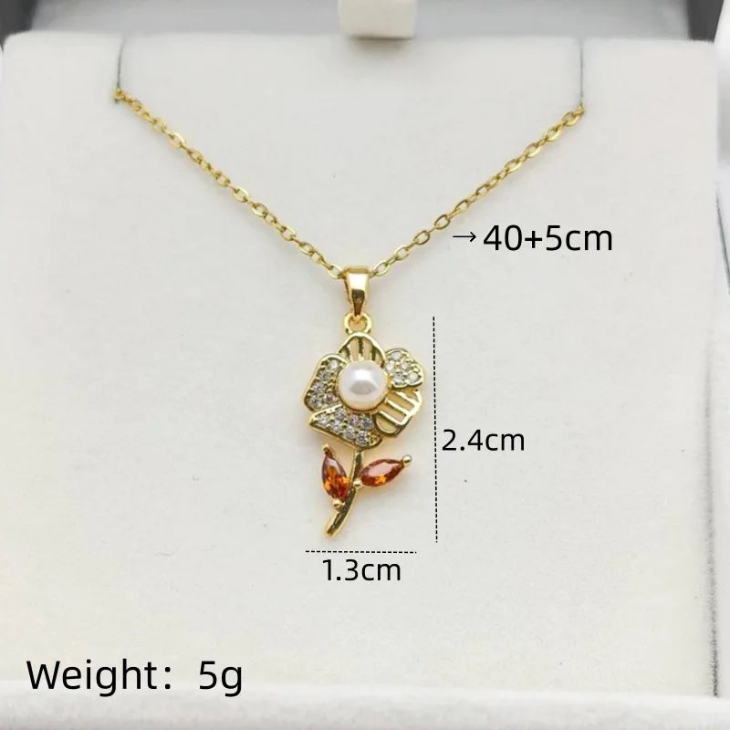 Copper Flower Pendant Necklace – Women's Elegant Collarbone Chain Pendant Necklace Nixie