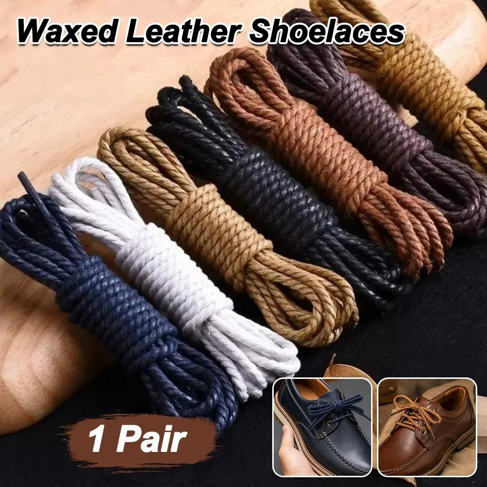 Waxed Leather Round Shoelaces – Waterproof Boot Laces, 7 Colors