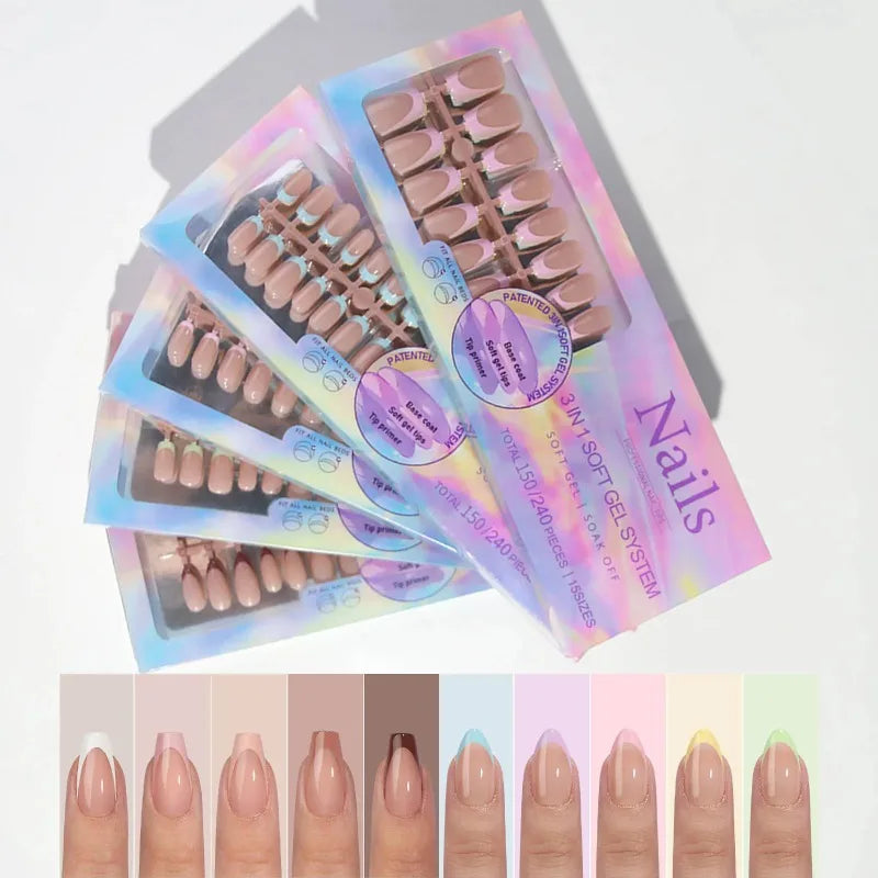 150pcs Press On Nails Set – 6 Colors Almond French Tips Press On Nails Nixie