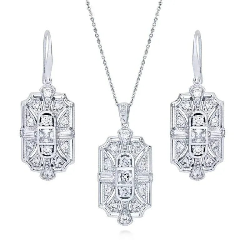White Stone Geometric Necklace & Earrings Set for Women Jewelry Set Nixie