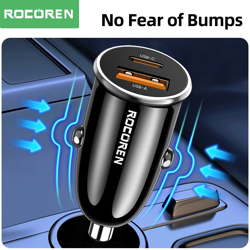 Rocoren 30W USB-C Car Charger PD QC3.0 Fast Charging
