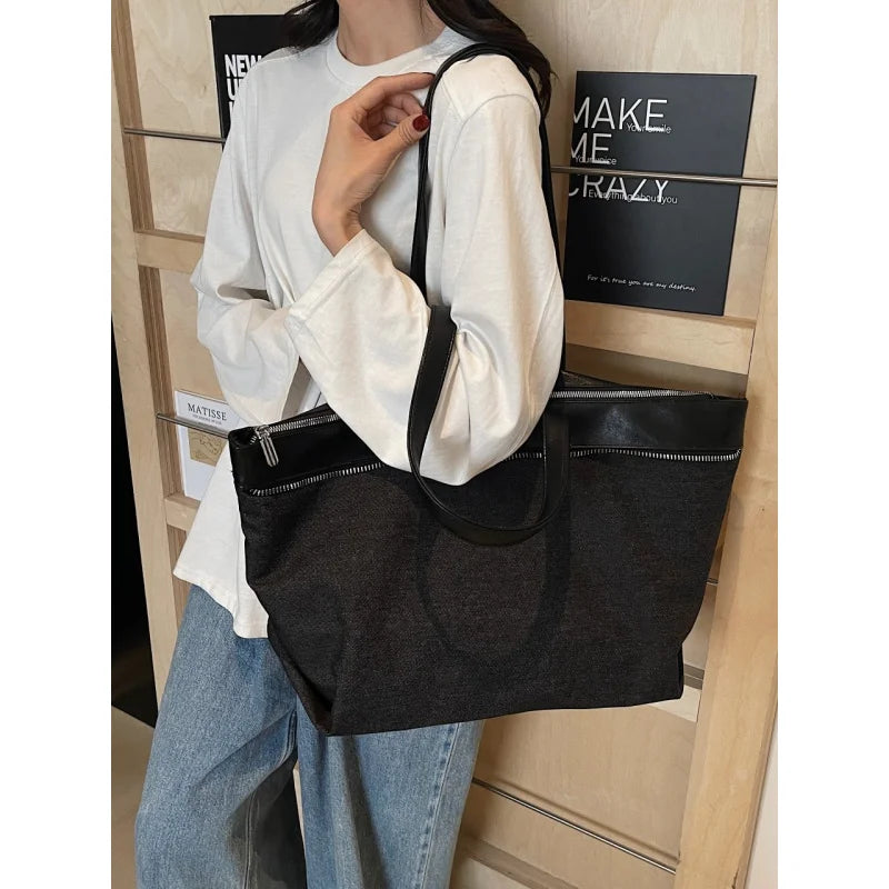 Women's Large Denim Tote Bag – Casual Commuter Shoulder Handbag Denim Tote Bag Nixie