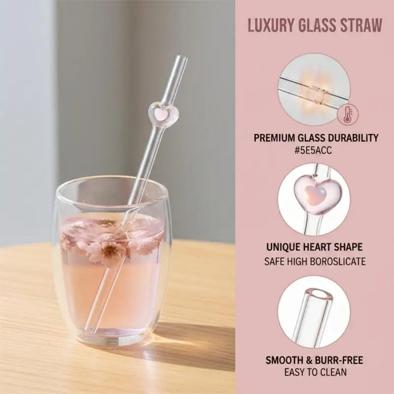 Heart Glass Reusable Straws for Party, Wedding & Cocktails Glass Drinking Straws Nixie