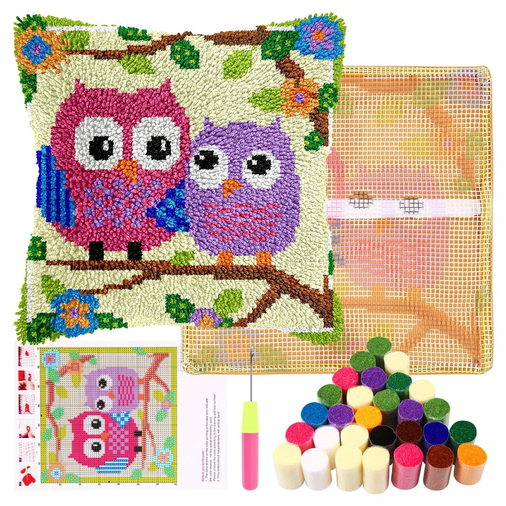 17" DIY Latch Hook Pillow Kit – Yarn Crochet Cushion Cover Craft Latch Hook Craft Kit Nixie