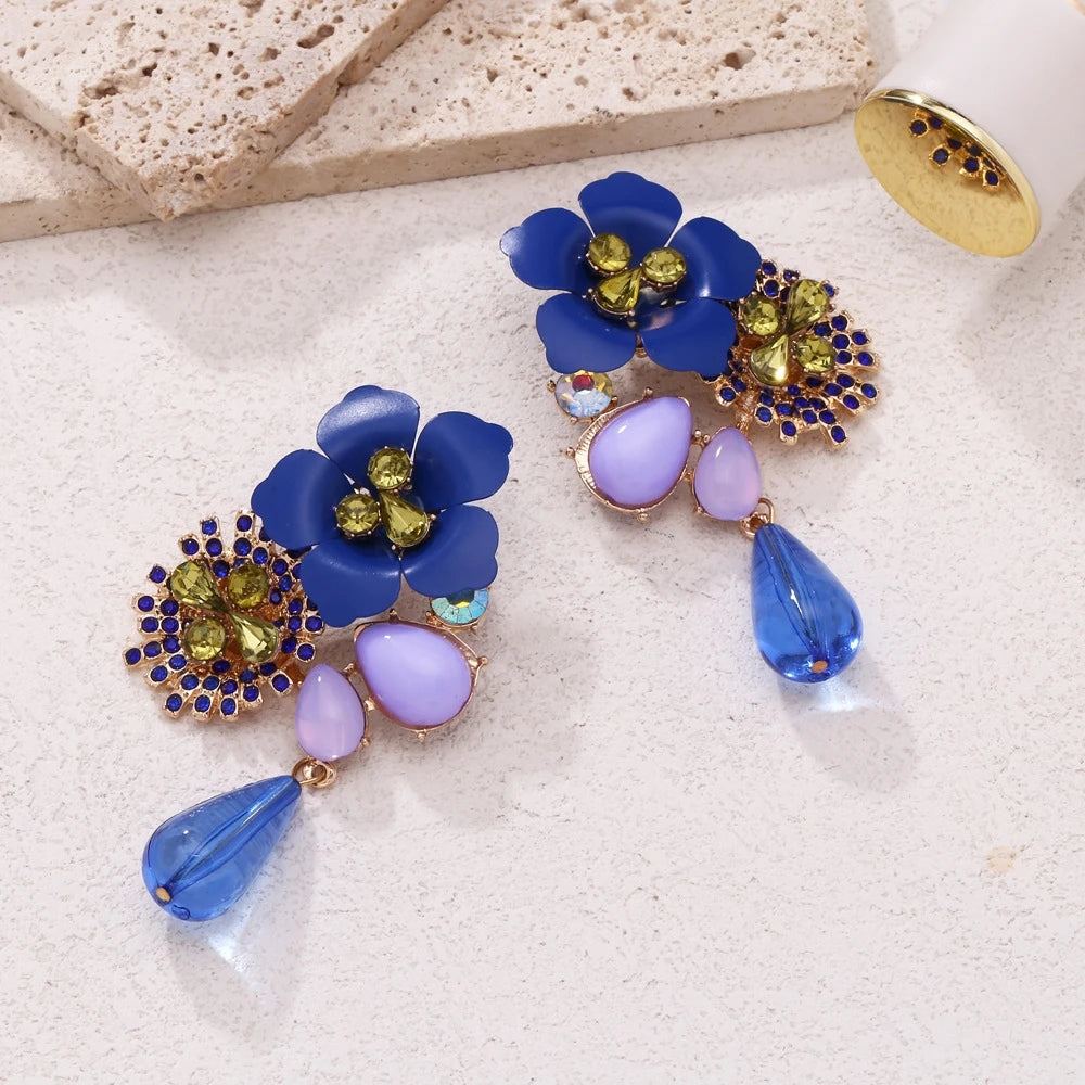 Women's Colorful Flower Rhinestone Drop Earrings – 14K Gold Drop Earrings Nixie XL2125-3