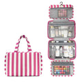 Hanging Travel Toiletry Bag 4-Fold Striped Cosmetic Organizer Travel Toiletry Bag Nixie Rose Red