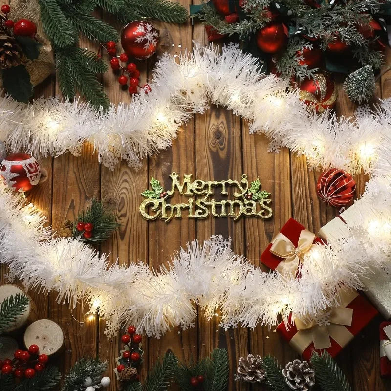 2M Christmas Metal Wire Garland – Snow Silk Foil Wreath Decor Christmas Garland Nixie