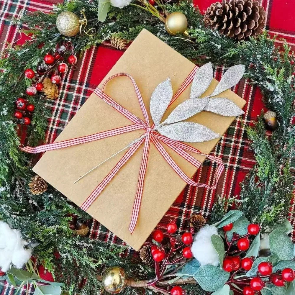 10Pcs Glitter Artificial Silk Leaves Christmas Tree & Holiday Decor Artificial Leaf Decor Nixie