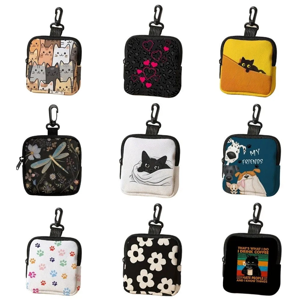 Mini Cat & Dog Print Coin Purse | Zipper Earphone Pouch Bag Mini Coin Purse Nixie