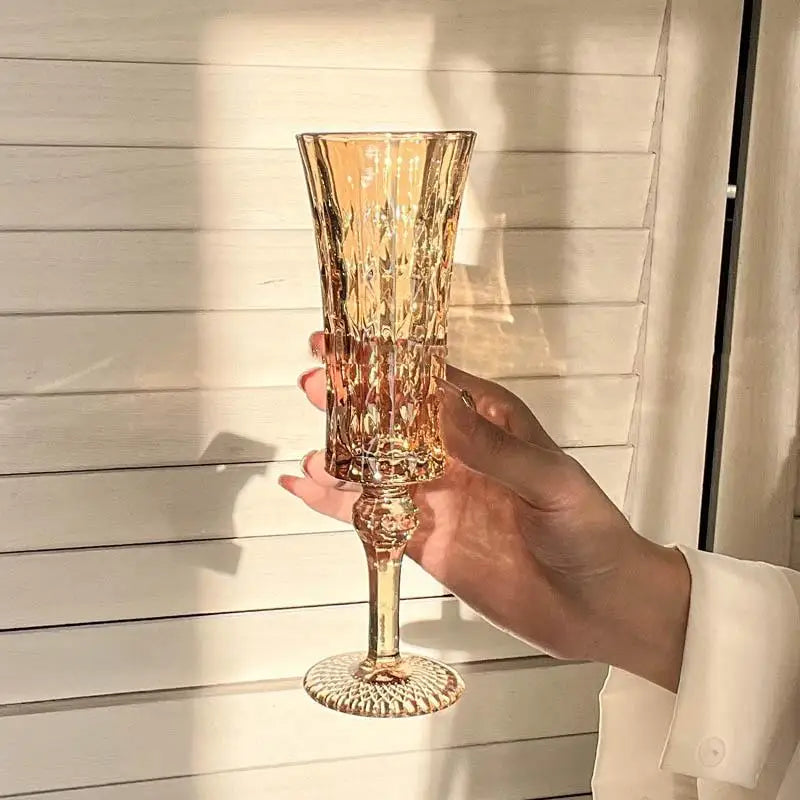 French Retro Striped Crystal Goblet | Wine & Cocktail Glass Crystal Wine Goblet Nixie