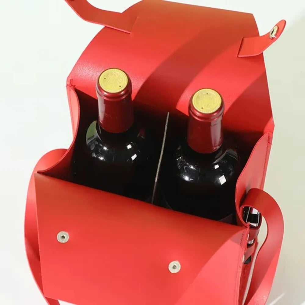 Luxury PU Leather Wine Bag – 2-Bottle Portable Gift Carrier Wine Bottle Bag Nixie