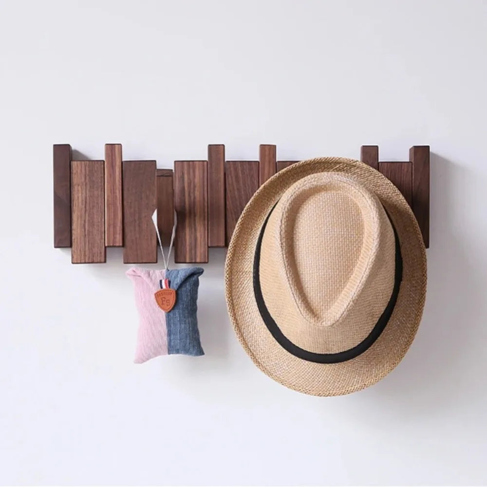 Wall Mounted Wood Coat Rack with 8 Piano Key Hooks