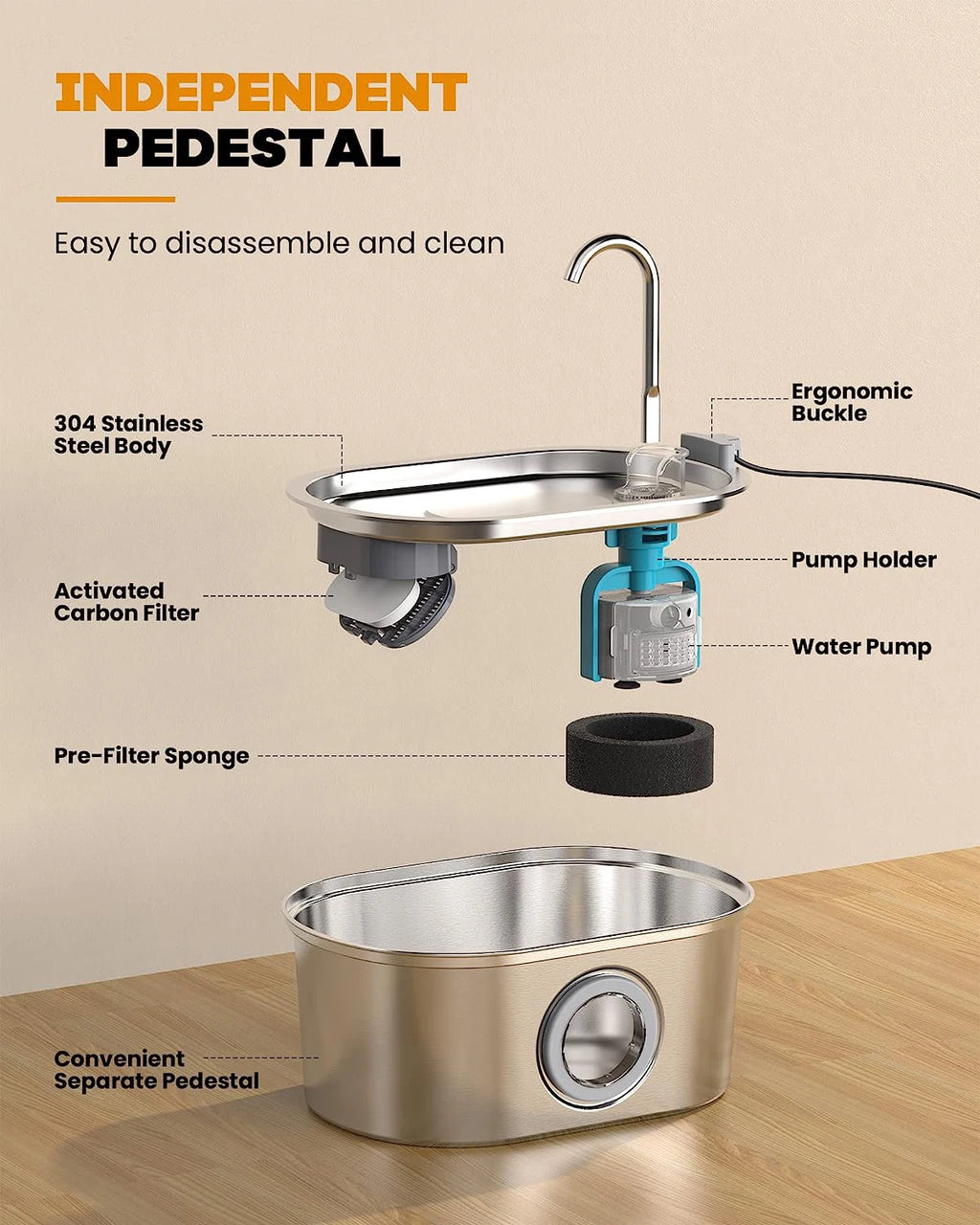 NautyPaws 3.2L Stainless Steel Cat & Dog Water Fountain Pet Water Fountain Nixie