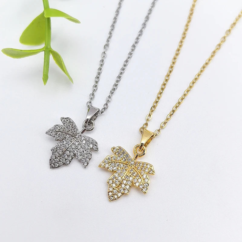 Zircon Leaf Pendant Necklace – Gold & Silver Clavicle Chain Pendant Necklace Nixie