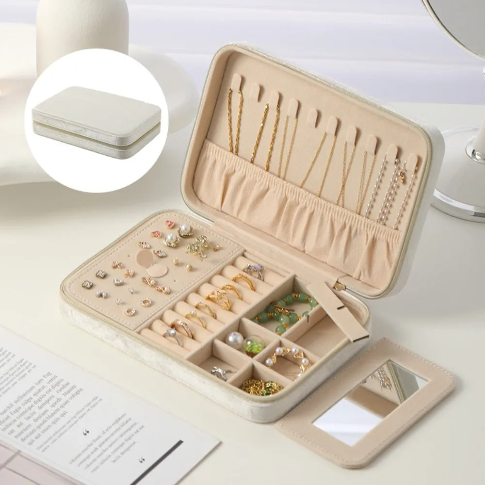 Velvet Jewelry Box with Zipper & Removable Dividers Velvet Jewelry Box Nixie Beige