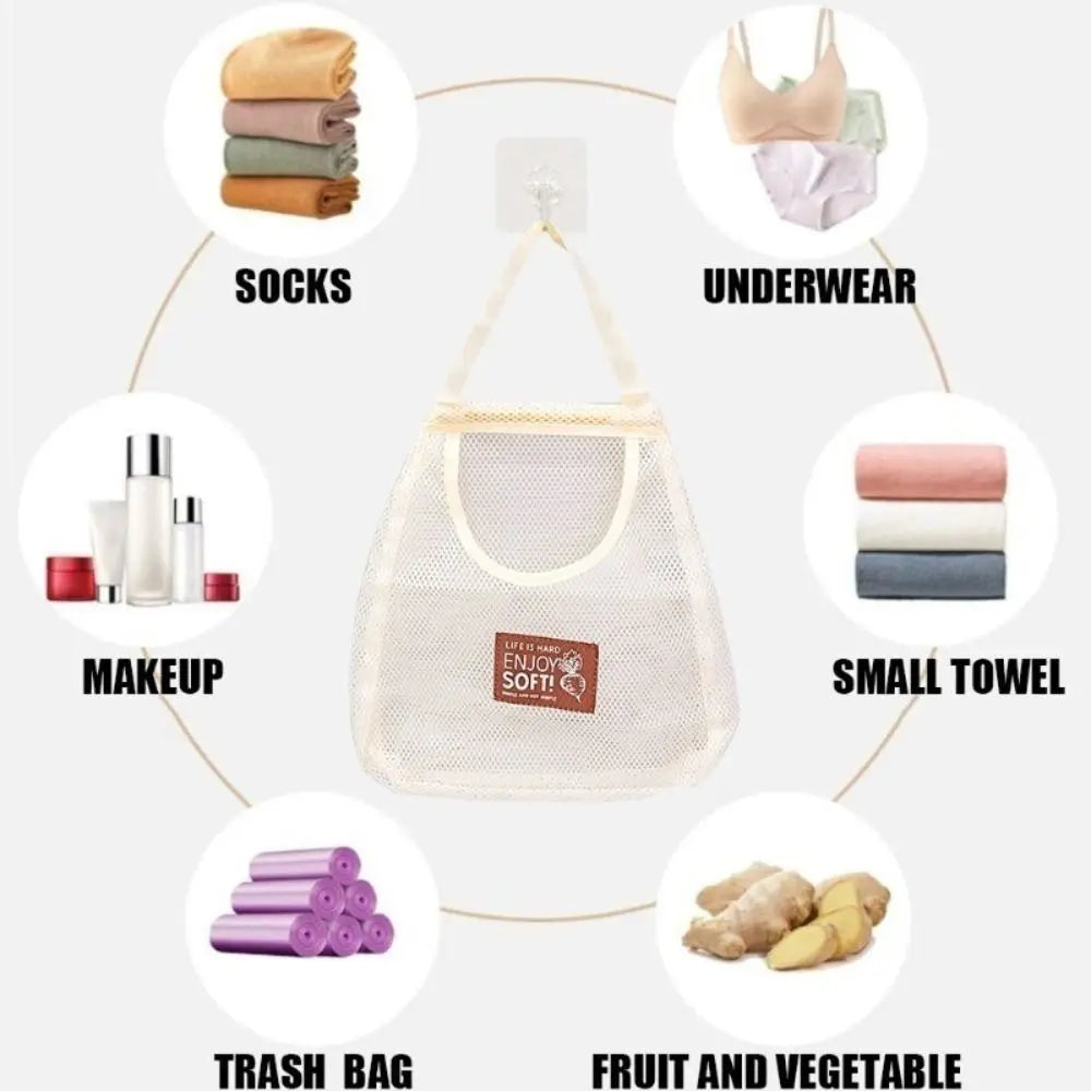 Hanging Mesh Net Storage Bag – Large Reusable Organizer